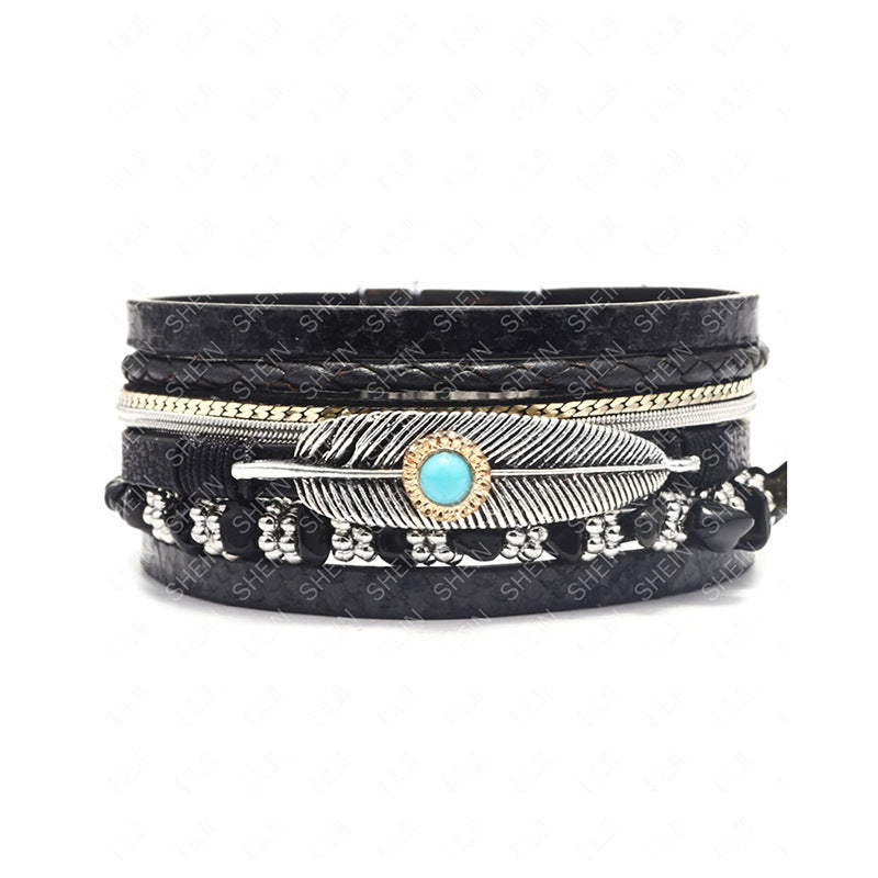 Wholesale Ethnic Turquoise Leather Bracelet