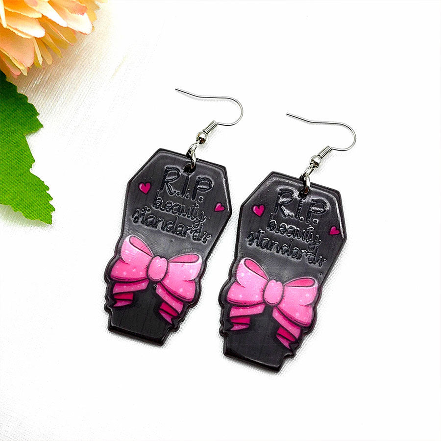 Wholesale Halloween Coffin Tombstone Acrylic Earrings ACC-ES-Xizhao016