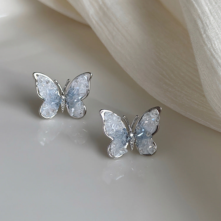 Wholesale Vintage Morandi Blue Gradient Crystal Butterfly Stud Earrings ACC-ES-Qiyou003