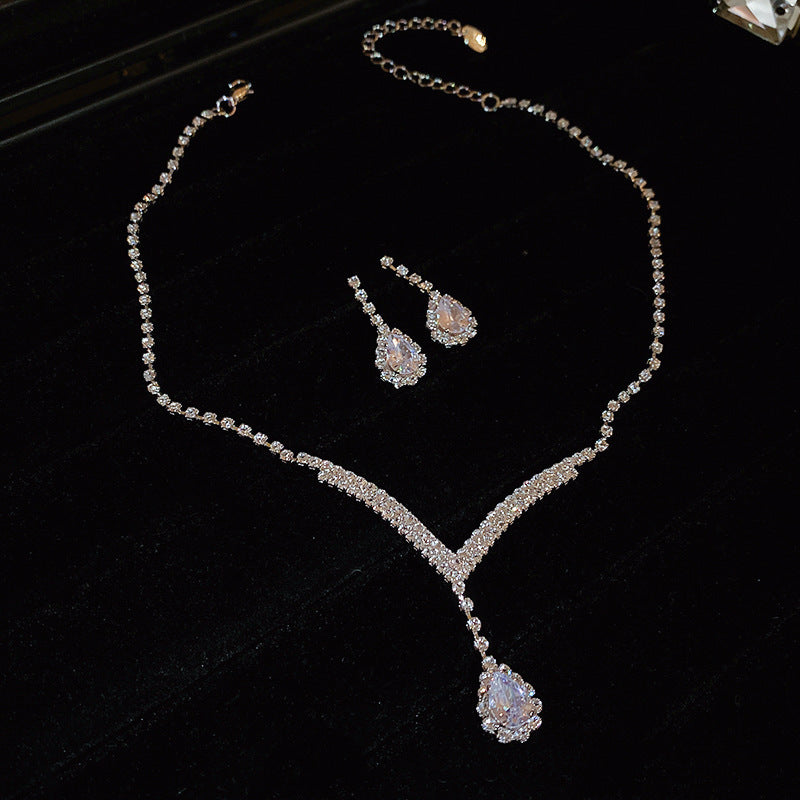 Wholesale  Light Luxury Water Drop Zircon Diamond Earrings Necklace