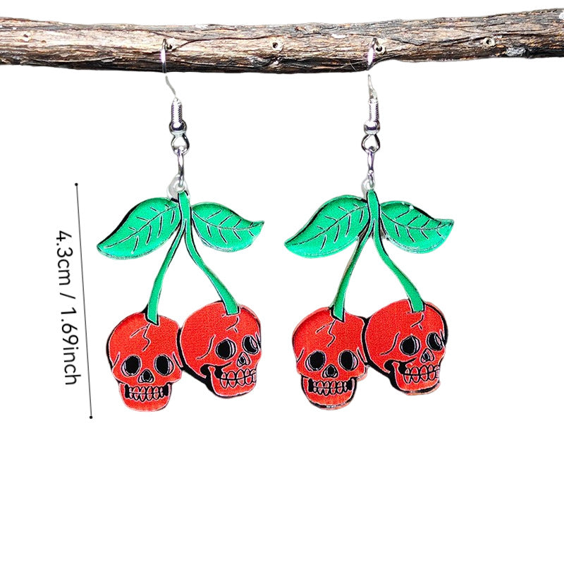 Wholesale Red Cherry Skull Halloween Earrings