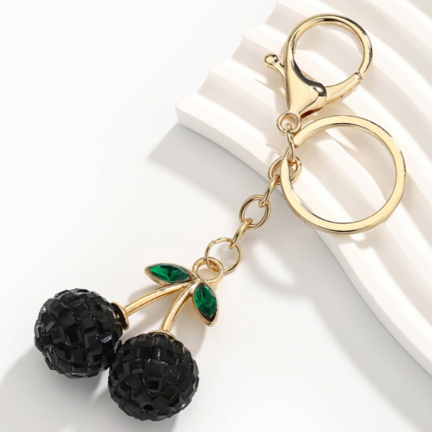 Wholesale Multicolored diamond-encrusted cherry keychain pendant
