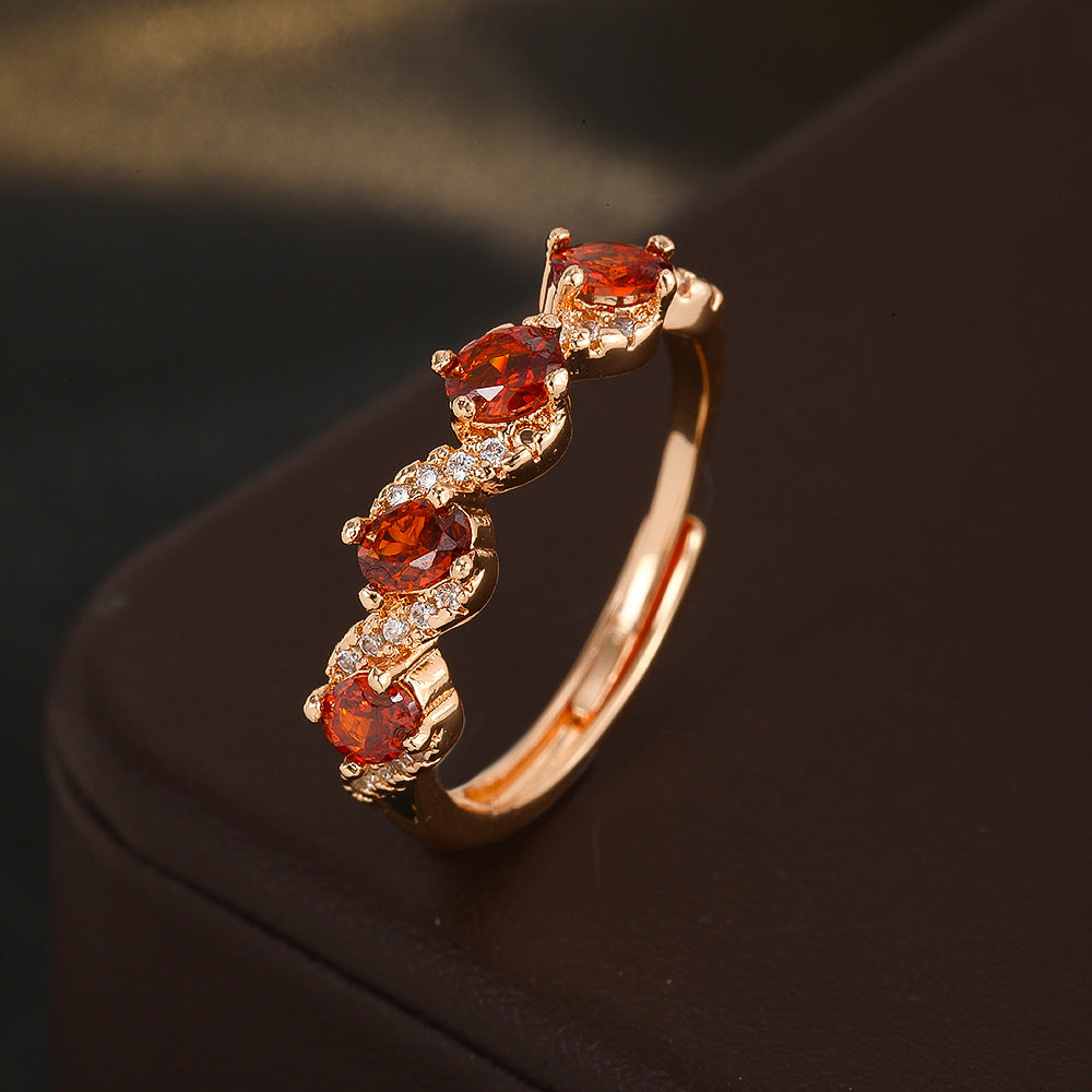 Wholesale European American Chic Electroplated Pomegranate Red Zircon Ring Fashion Accessory Gift For Women