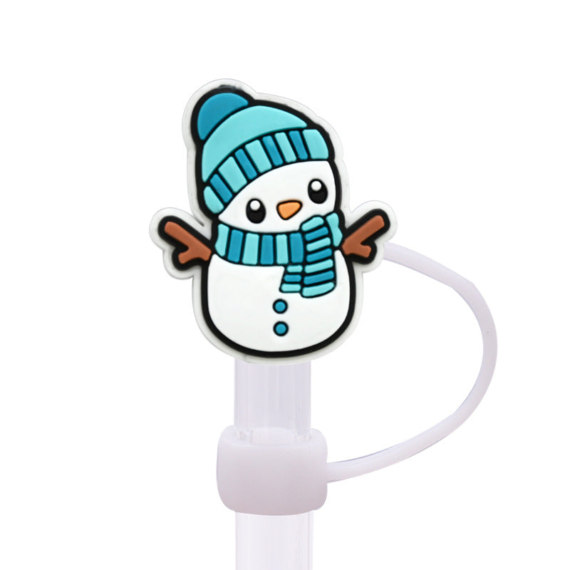 Wholesale Random 100pcs Snowman Series 8/10mm PVC Soft Straw Tube Cap