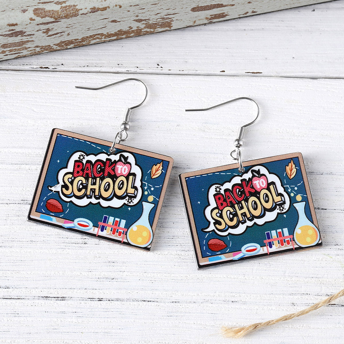 Wholesale School Season Blackboard Pencil Book Pendant Earrings