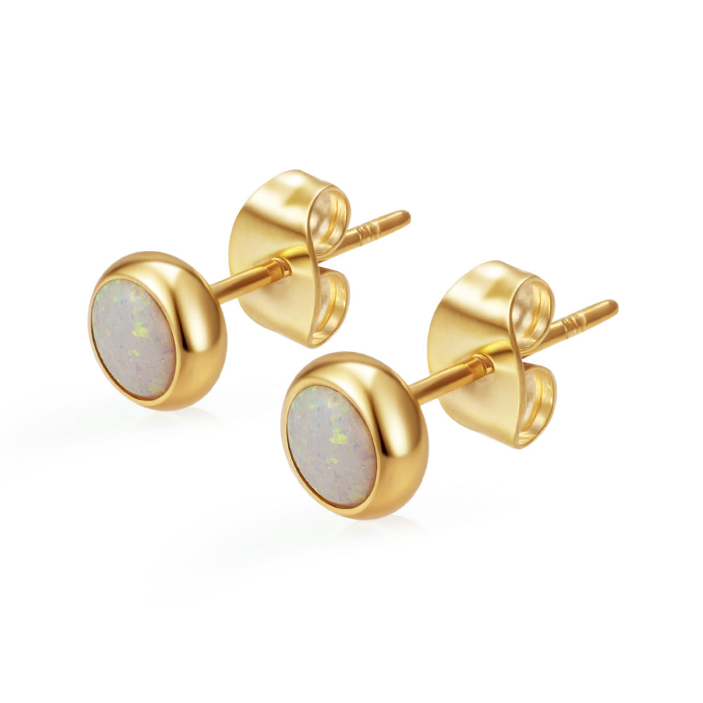 Wholesale Light Luxury Round Stainless Steel Zircon Earrings for Women,  Multi-Color 18K Gold Plated Fashion Accessory
