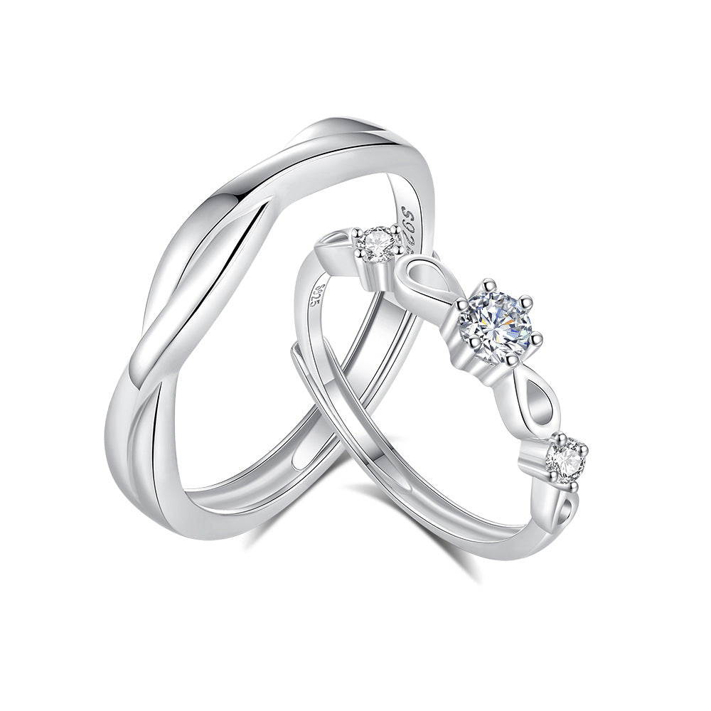 Wholesale S925 sterling silver plain ring with zircon adjustable ring