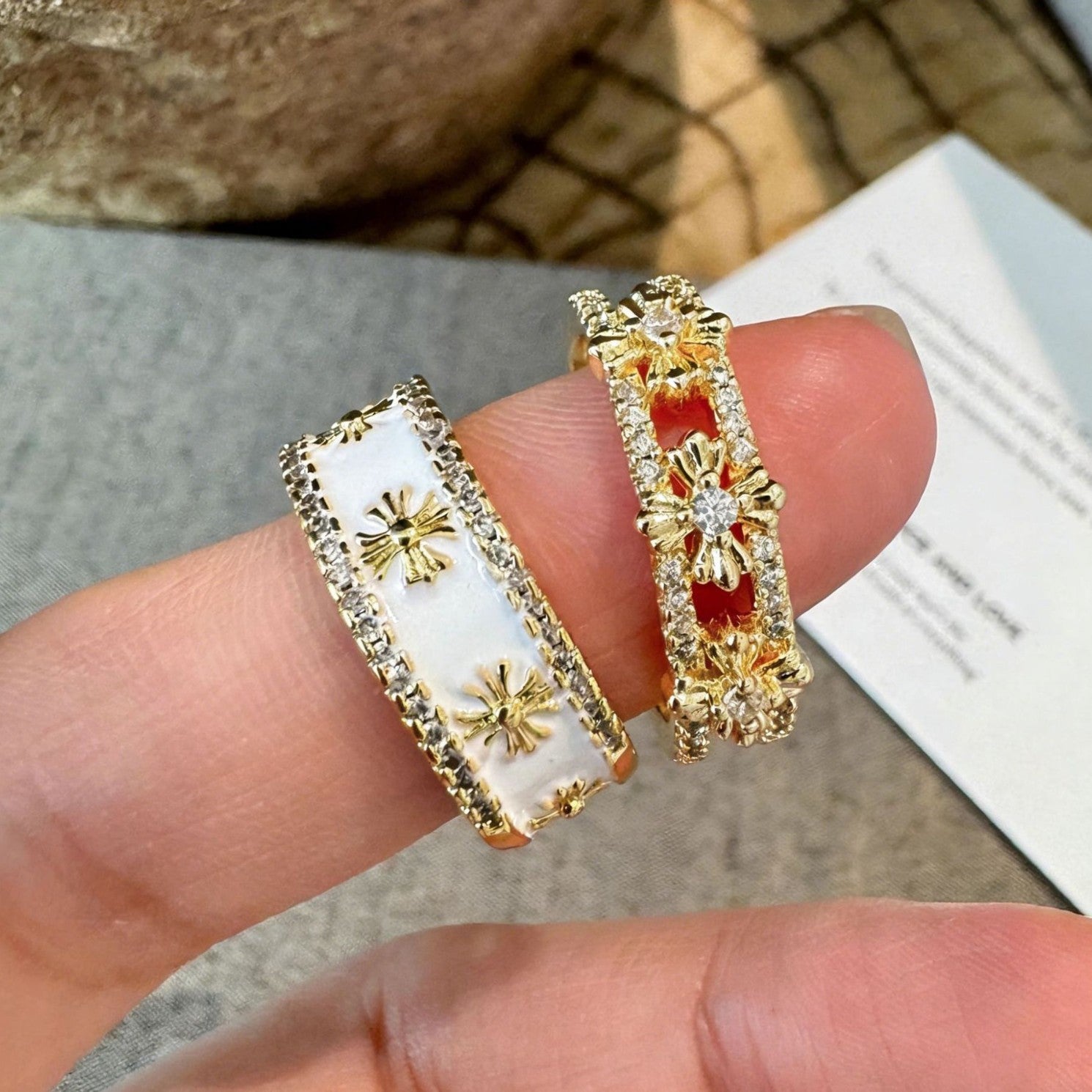 Wholesale Gold Drop Enamel Zinc Alloy Cross Ring Palace Style Women S Trendy Everyday Fashion Accessory