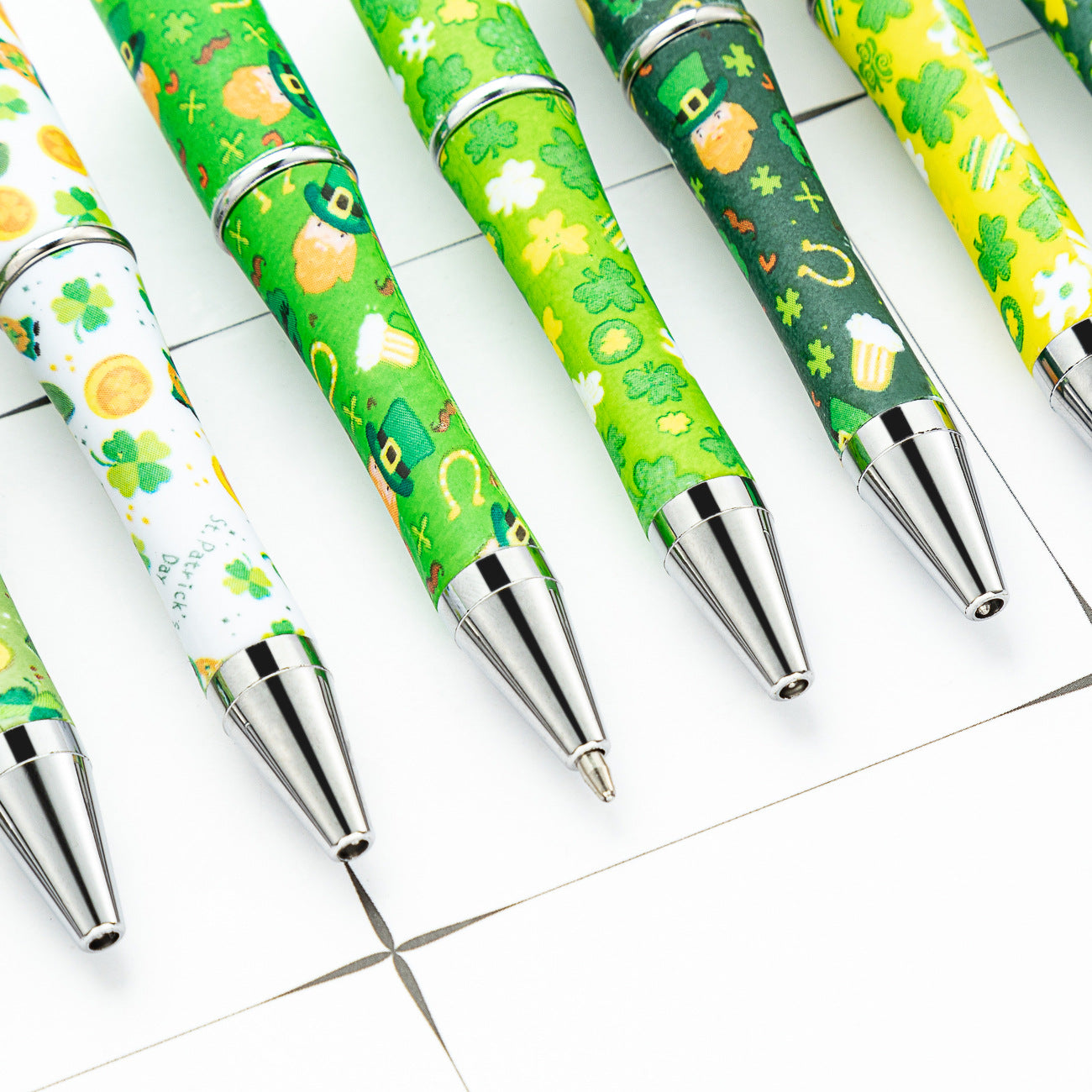 Wholesale Beadable Pens St. Patrick's Day Clover Print DIY Beaded Pens