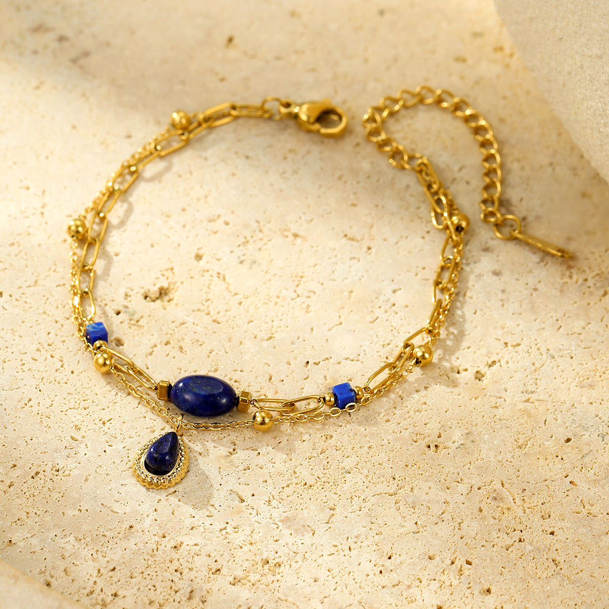 Wholesale light luxury  stainless steel inlaid natural stone pendant  bracelet