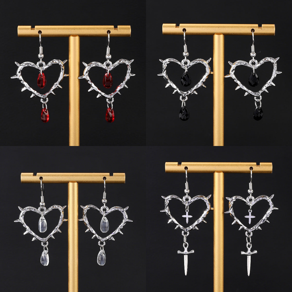 Wholesale Gothic Punk Heart n Cross Teardrop Earrings For Women Vintage Style Jewelry Accessory Party