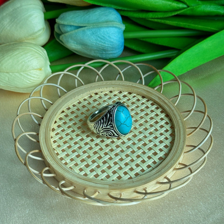 Wholesale Vintage Turquoise Titanium Men's Ring