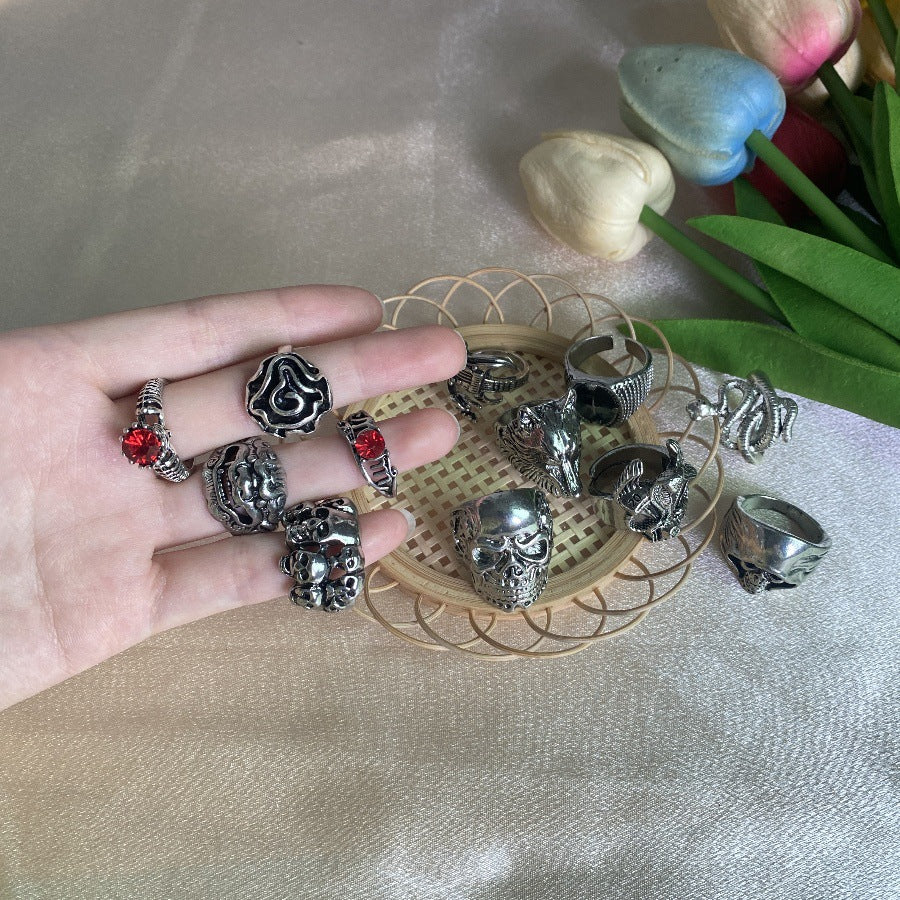 Wholesale  Skull Ghost Face Wolf Head Snake Cross Ring Set
