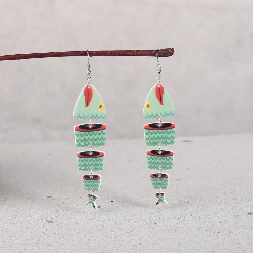 Wholesale  wood earrings personalized fish-shaped multi-segment connection earrings