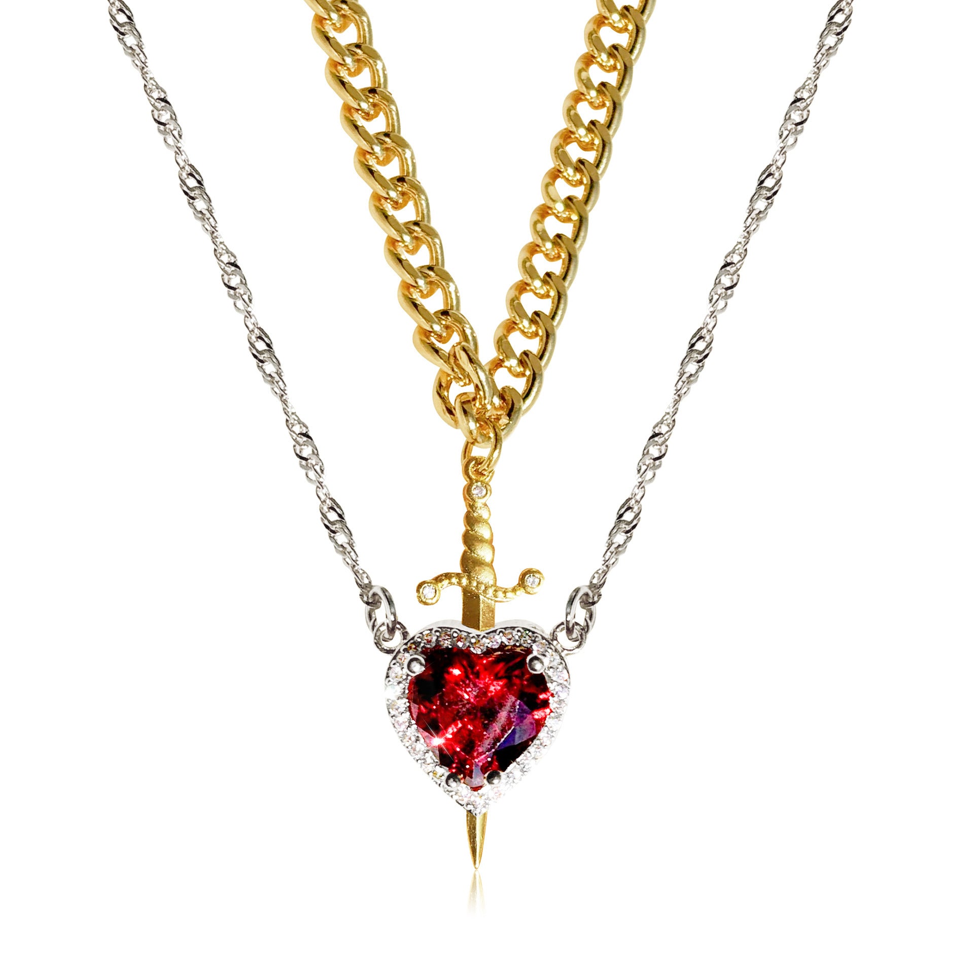 Wholesale Red Crystal Heart Dagger Necklace
