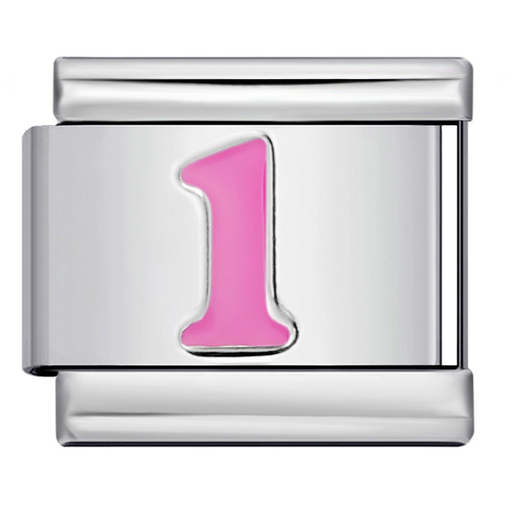 Wholesale 5pcs Italian Charm Bracelet 9mm DIY Splicing Colored Titanium Number Stainless Steel Composable Bracelet