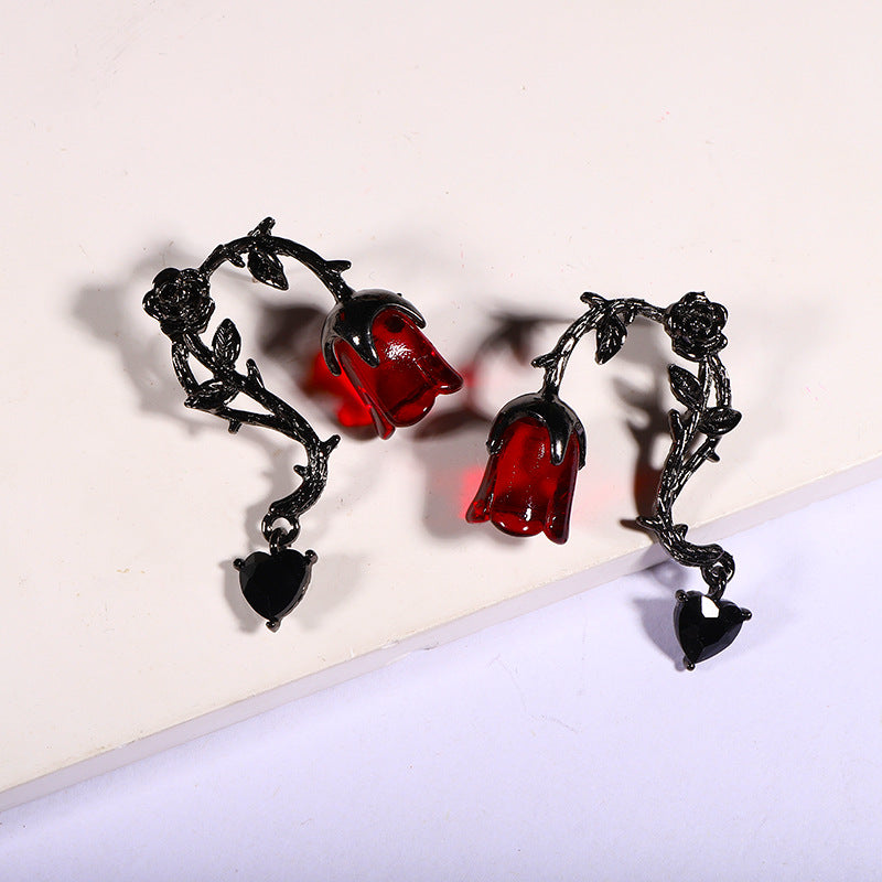 Wholesale Halloween Dark Style Wind Thorn Rattan Red Rose Flower Earrings ACC-ES-KMan001