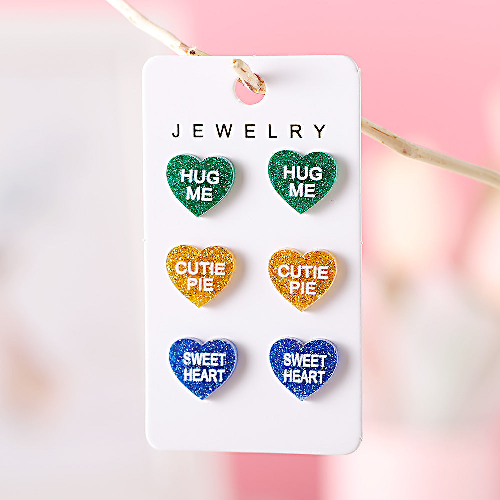 Wholesale Valentine's Day Love Lovely Hug Me Forever Sequin Earrings Set