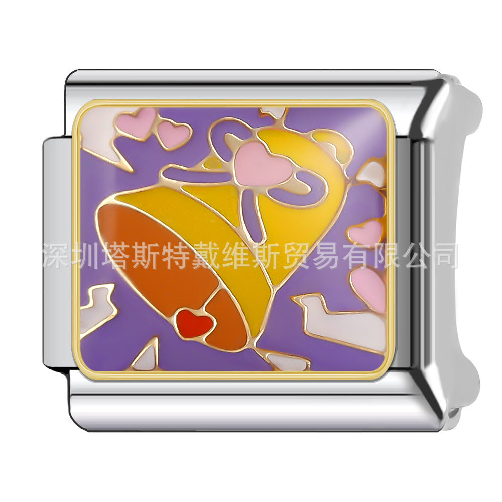 Wholesale 9mm Italian Charm Starter Bracelets DIY square Single Section Creative Stainless Steel Composable Bracelet