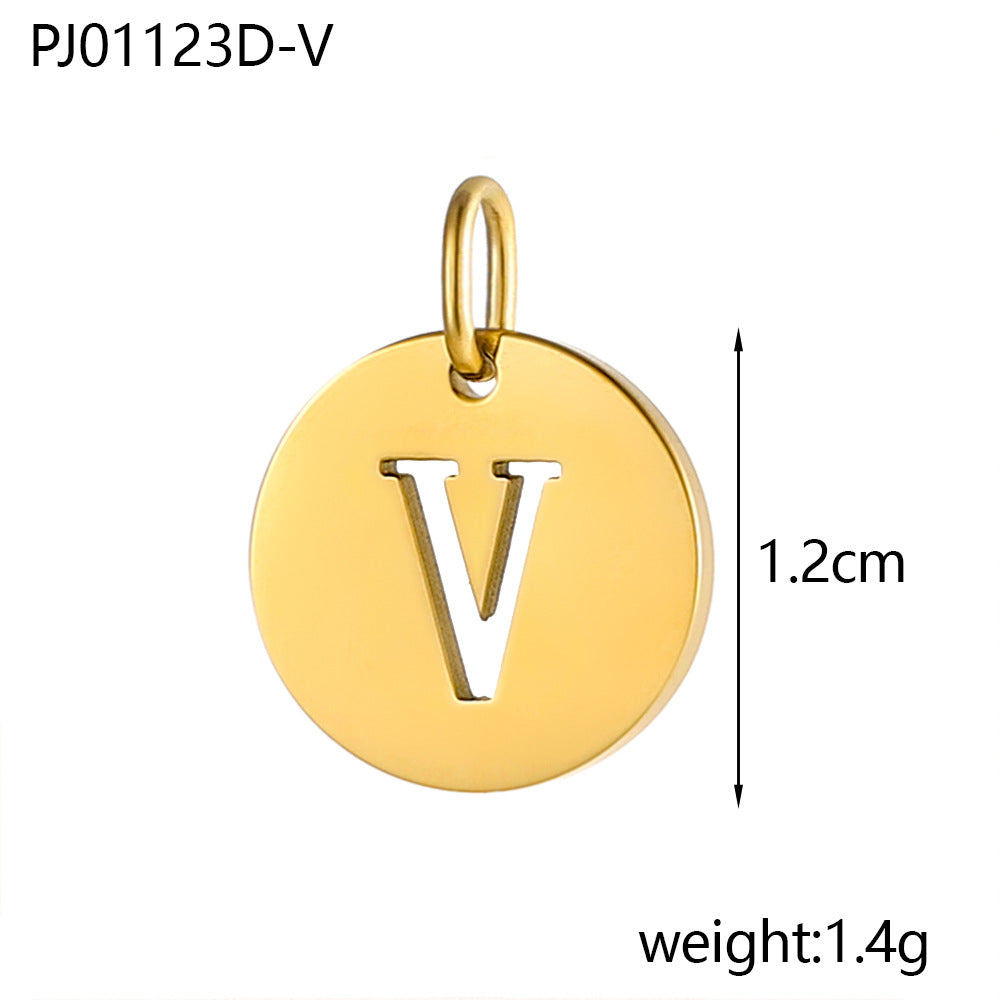 Wholesale Stainless steel round brand 26 letter hollow DIY pendant