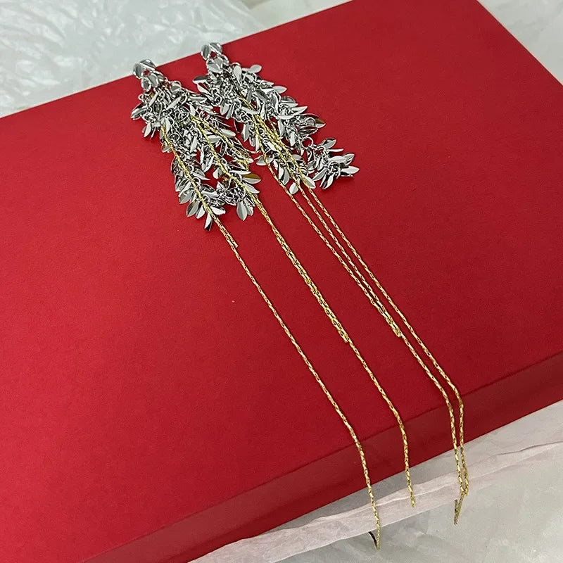 Wholesale wheat ear leaf thin chain tassel earrings