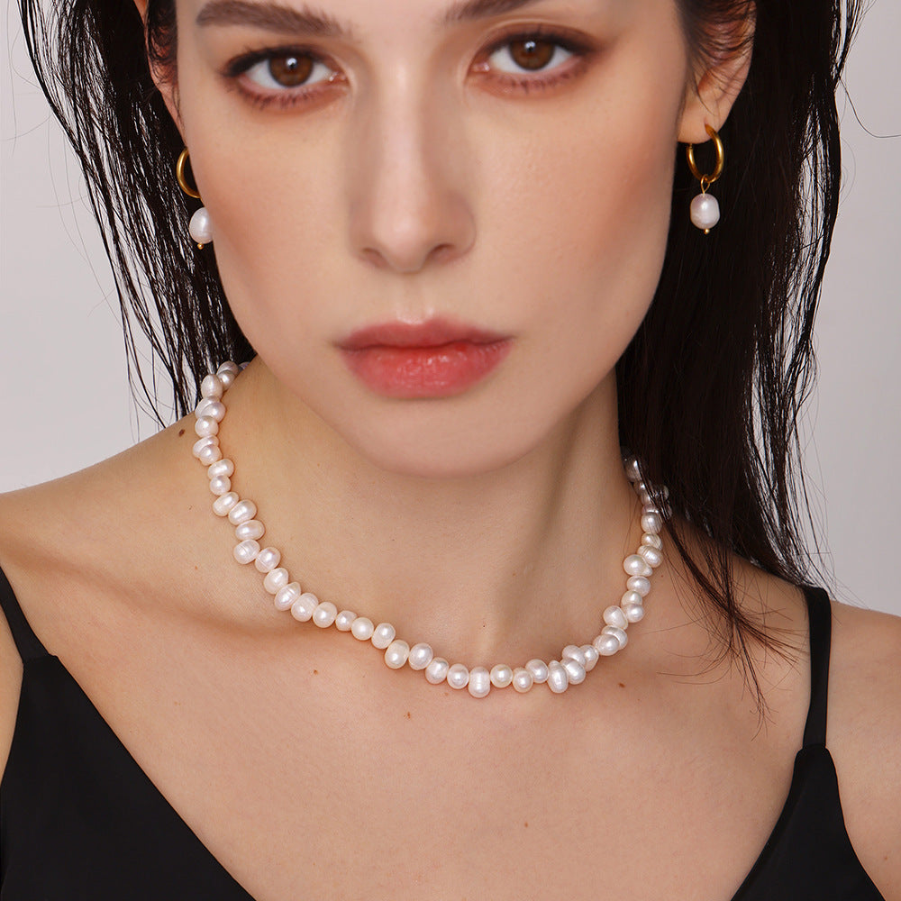 Wholesale  Stainless Steel Irregular Freshwater Pearl Clavicle Chain