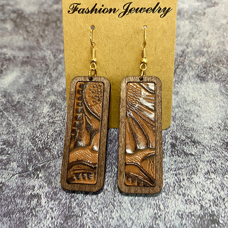 Wholesale Vintage Geometric Western Leopard Print Genuine Leather Earrings ACC-ES-XinChuan056