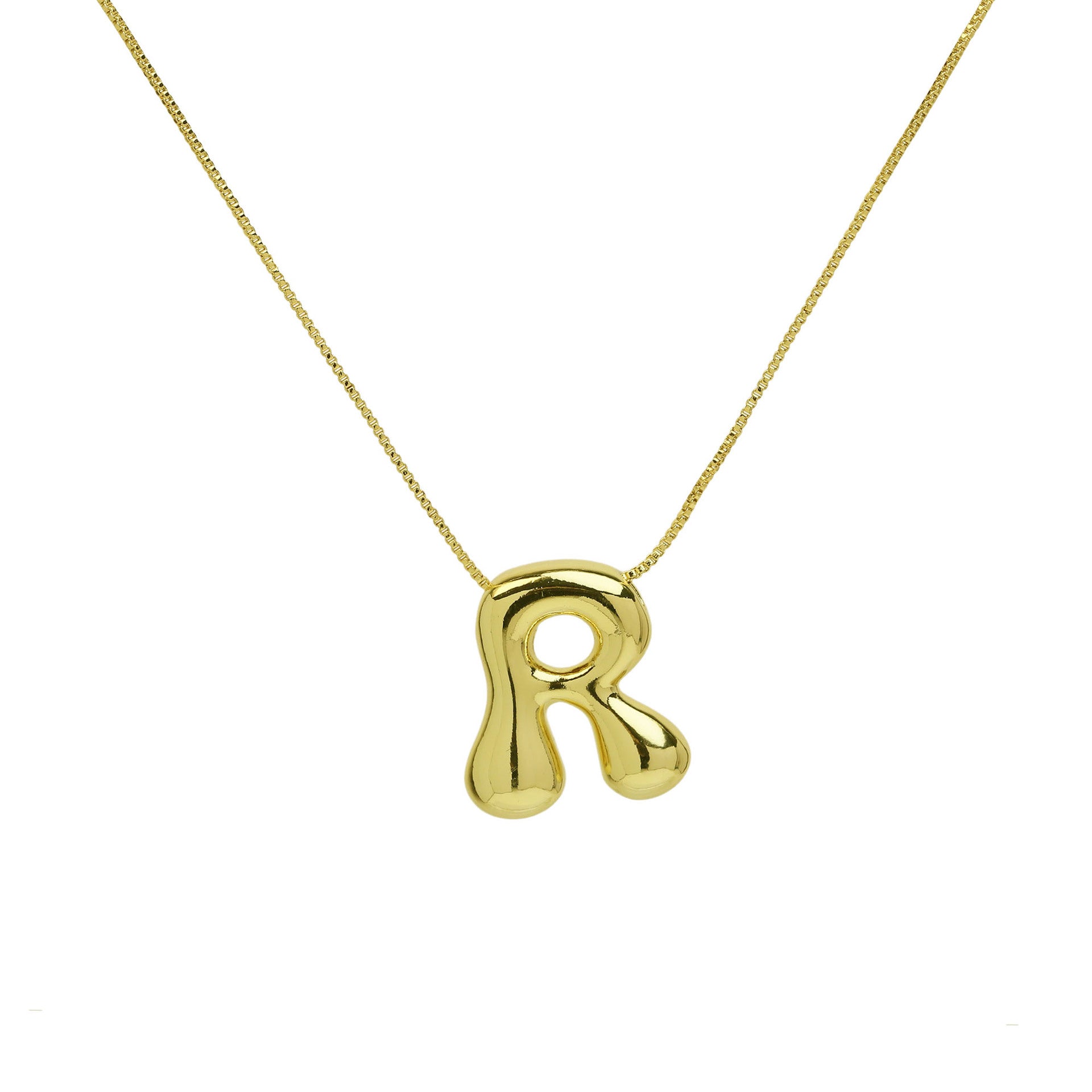 Wholesale 18K Brass Glossy Balloon Bubble 26 Letter Pendant Necklaces ACC-NE-BaiYi001