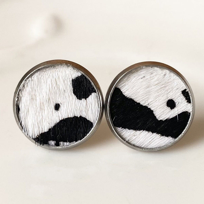 Wholesale 2pcs/ pack Stainless Steel Leopard Print,  Cow Print,  and Horse Hair Stud Earrings