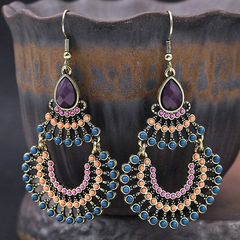 Wholesale Bohemian Fan Earrings Colorful Beads Alloy Jewelry Accessory
