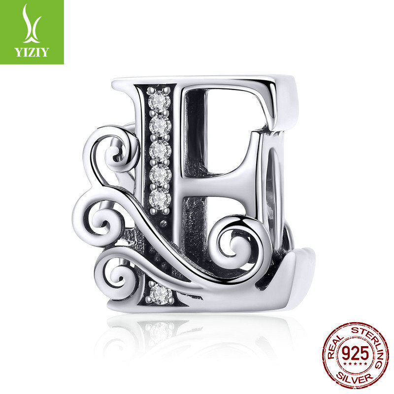 Wholesale 26 Letters DIY Beaded Bracelet Accessories Inlaid with Zircon Sterling Silver Beads Charms ACC-CHS-YinZhiyun001