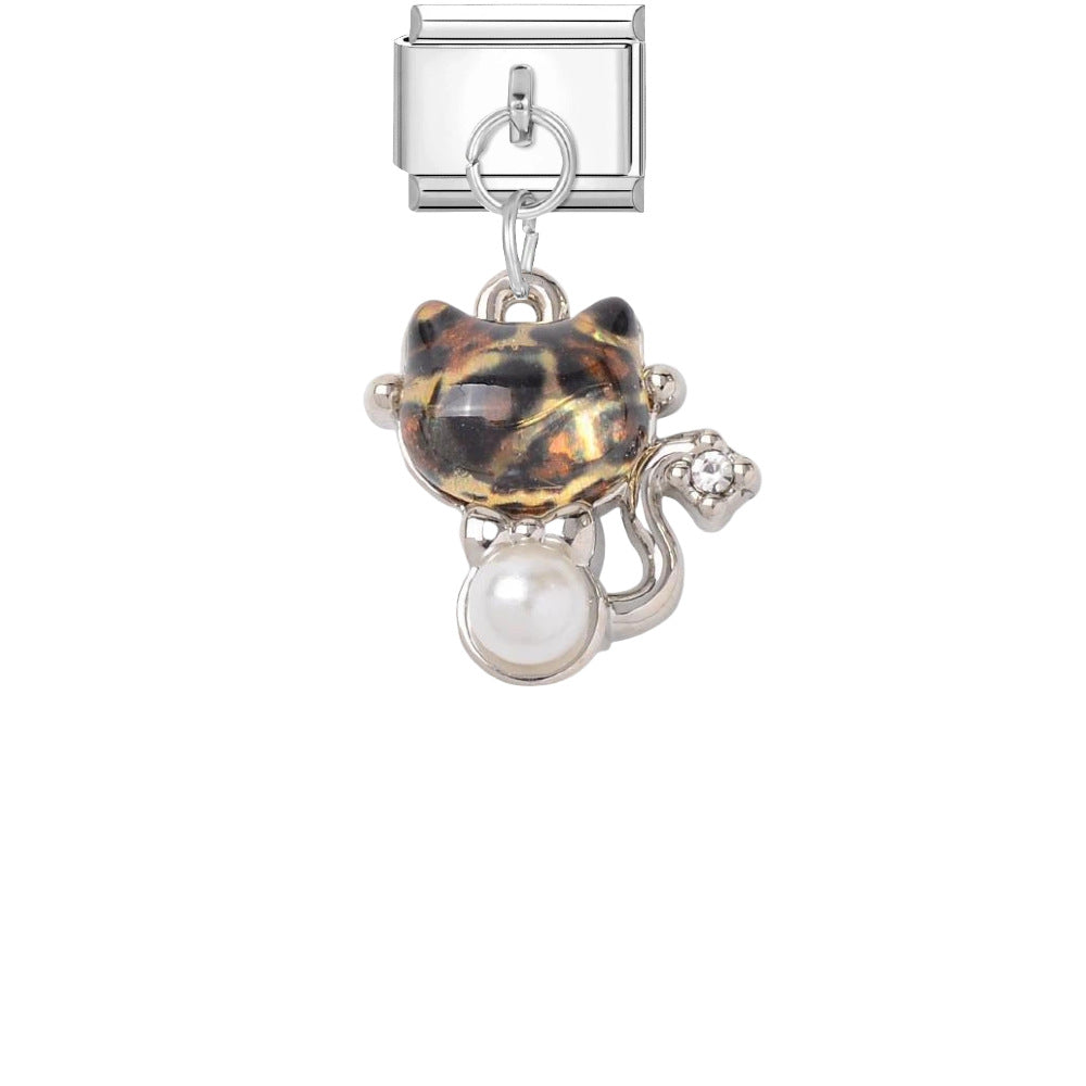 Wholesale Titanium Steel DIY Charm Bracelet Pendant Kitten Leopard Print Jewelry Accessory for Chic Party