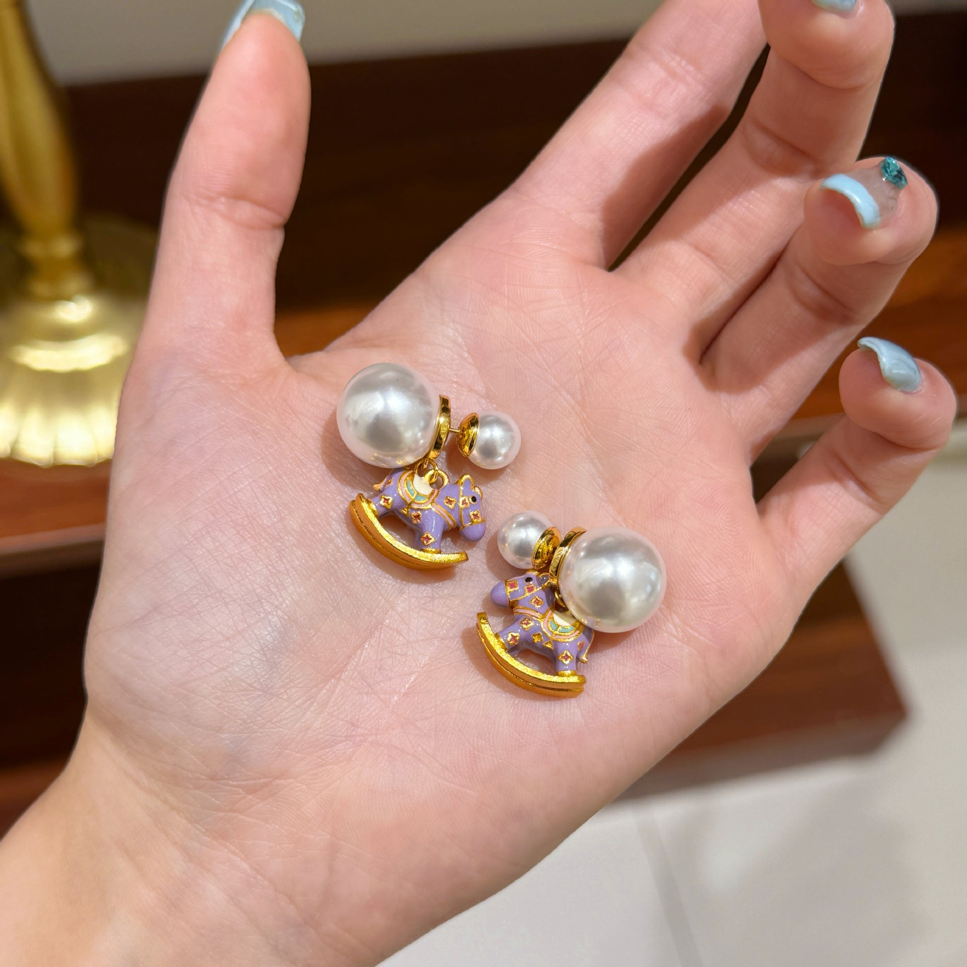 Wholesale Summer Cute Color Dopamine Oil Enamel Trojan Horse Pearl Necklace