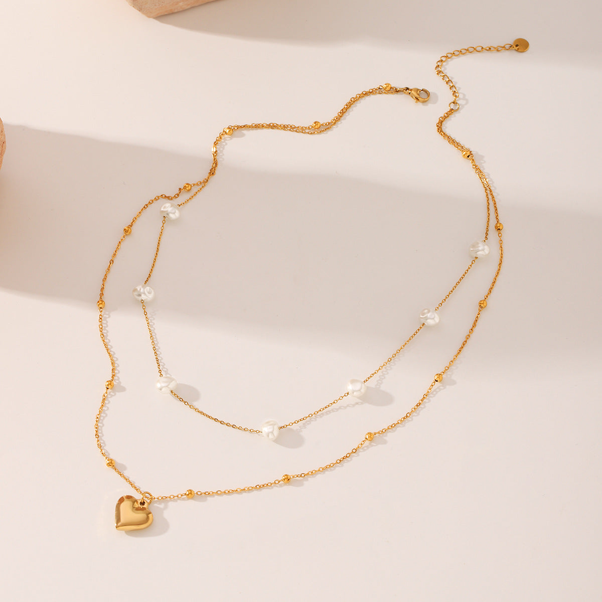 Wholesale  Stainless Steel 18K Gold Heart-Shaped Pendant Pearl Chain Ball Chain