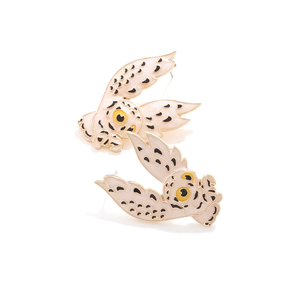 Wholesale Long Alloy Oil Dripping Owl Pendant Earrings