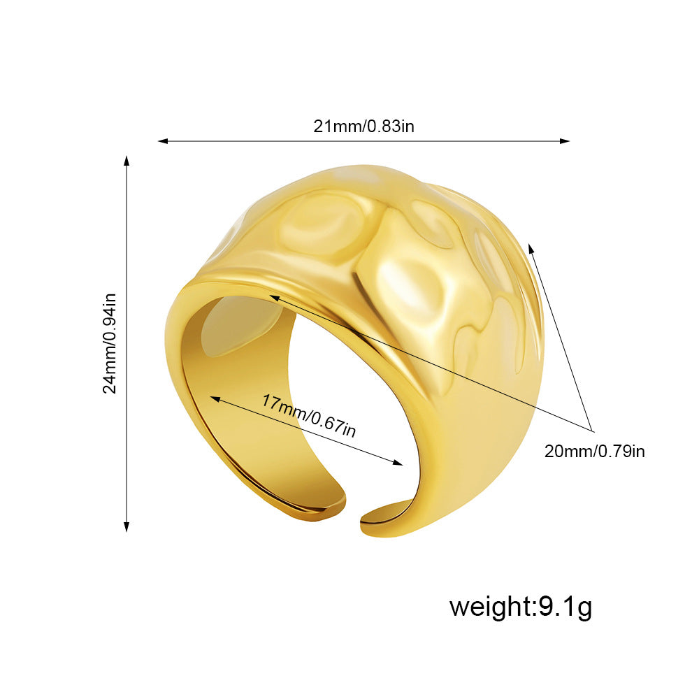 Wholesale 18K gold stainless steel ring convex hammer pattern vintage ring