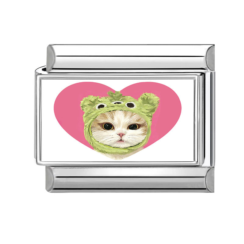 Wholesale Stainless Steel Cat Love Pattern DIY Charm Bracelet Accessories for Jewelry Making