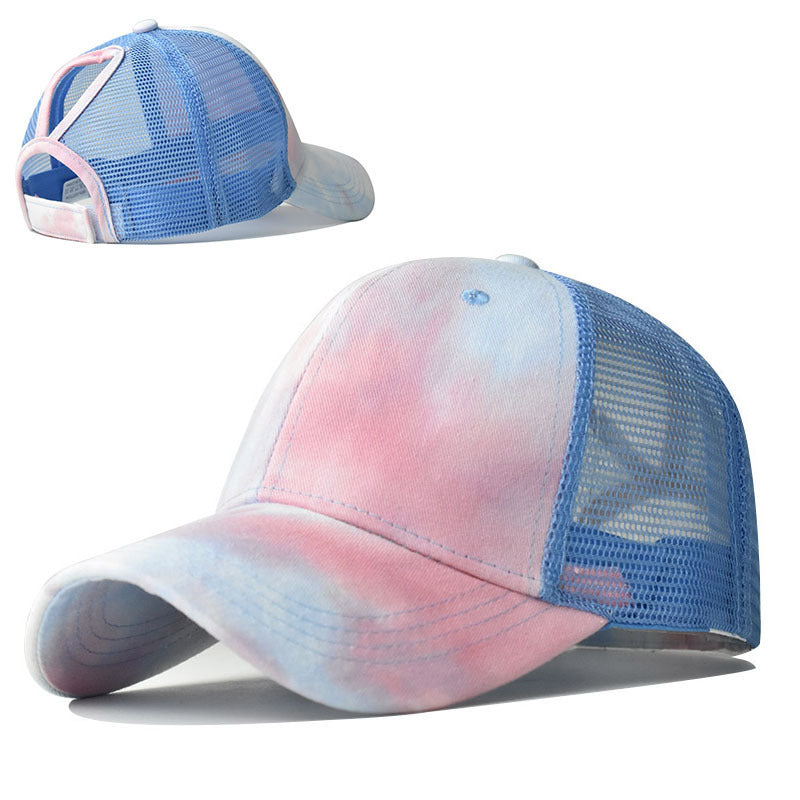 Wholesale Tie Dye Cotton Baseball Cap For Women Adjustable Ponytail Sun Hat Breathable Summer Outdoor