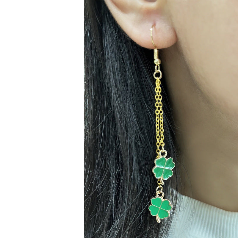 Wholesale 2 Pairs/pack St. Patrick's Shamrock Four Leaf Clover Lucky Chain Earrings ACC-ES-HY219