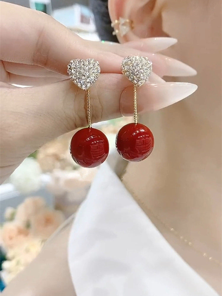Wholesale One Pair of Pearl and Diamond Heart Earrings ACC-ES-HaoWen011