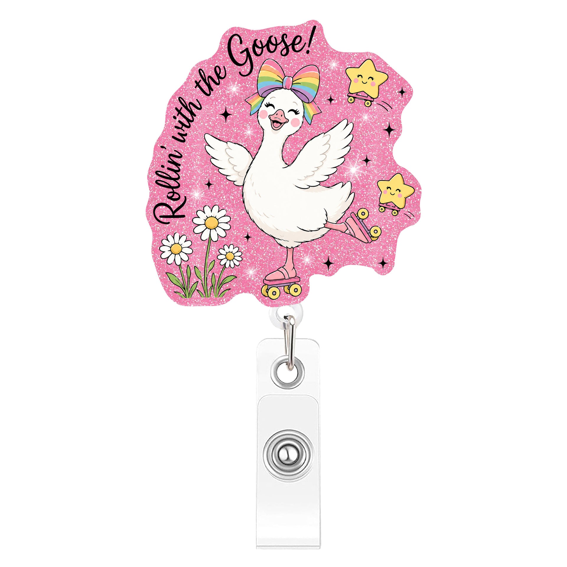 Wholesale Plastic Retractable Badge Clip Pink Goose Design Stylish Office ID Card Holder And Everyday Work Accessory