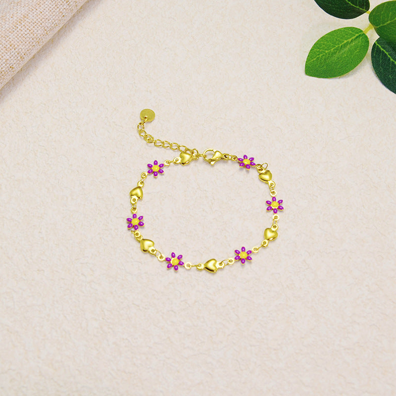 Wholesale Titanium Steel Flower Fashion New Oil Dropping 18K Gold Bracelet