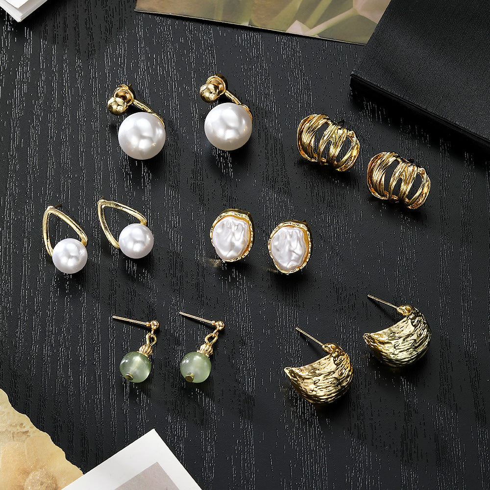 Wholesale Trendy Geometric Pearl Earrings For Women Irregular Alloy Statement Earrings Party Wear Fashion Accessory Boutique Resale