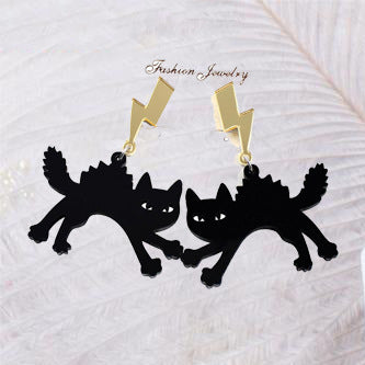 Wholesale Acrylic Black Lightning cat earrings