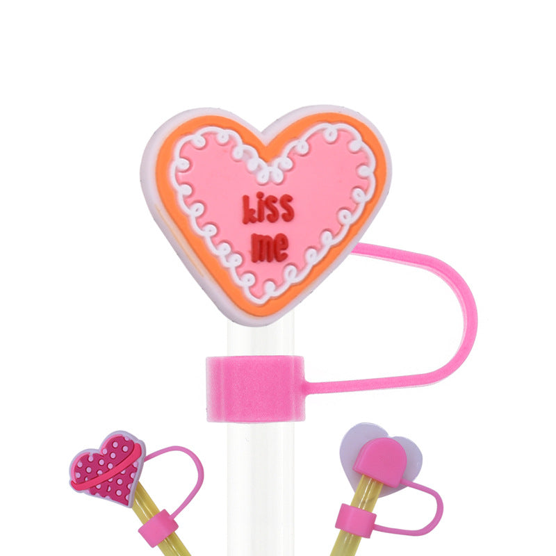 Wholesale Random 100pcs Cartoon Heart Straw Cover Straw Tube Cap