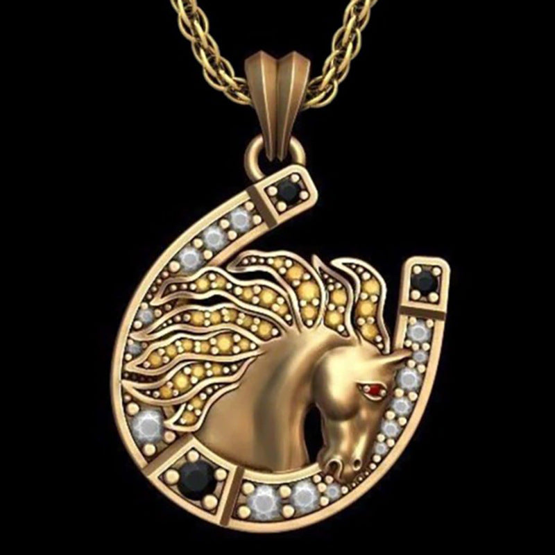 Wholesale  crescent-shaped horseshoe diamond pendant  lucky symbol horse necklace