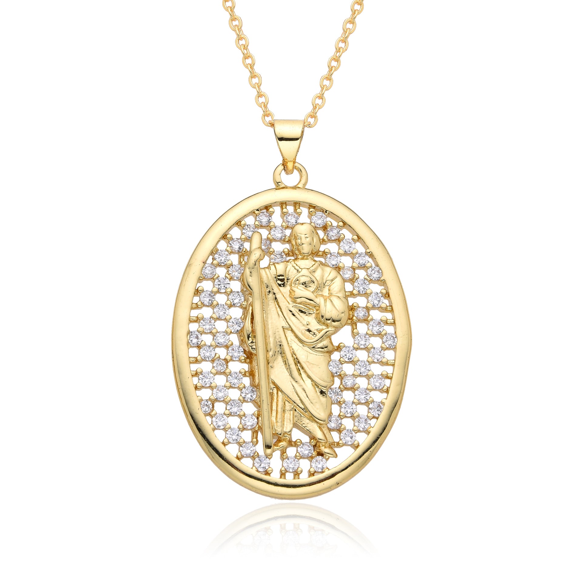 Wholesale  metal medal zircon Lady Guadalupe Saint Benedict pendant necklace