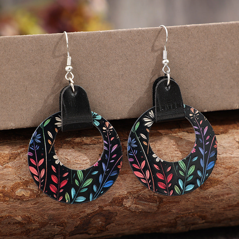 Wholesale Bohemian Retro Hollow Round Flower Acrylic Earrings