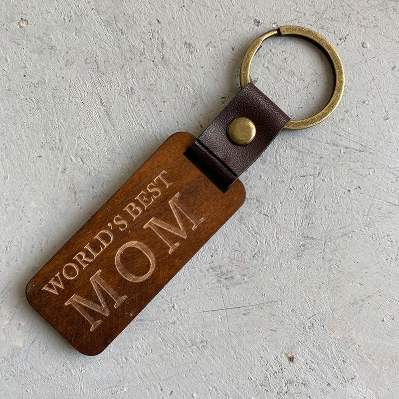 Wholesale MOM Mother's Day Gift DAD American Flag Vintage Wood Leather Keychain ACC-KC-HY015