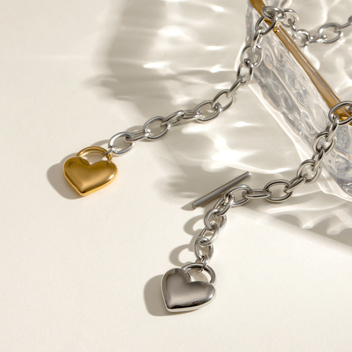 Wholesale 18k gold stainless steel gold and silver color matching love OT buckle necklace